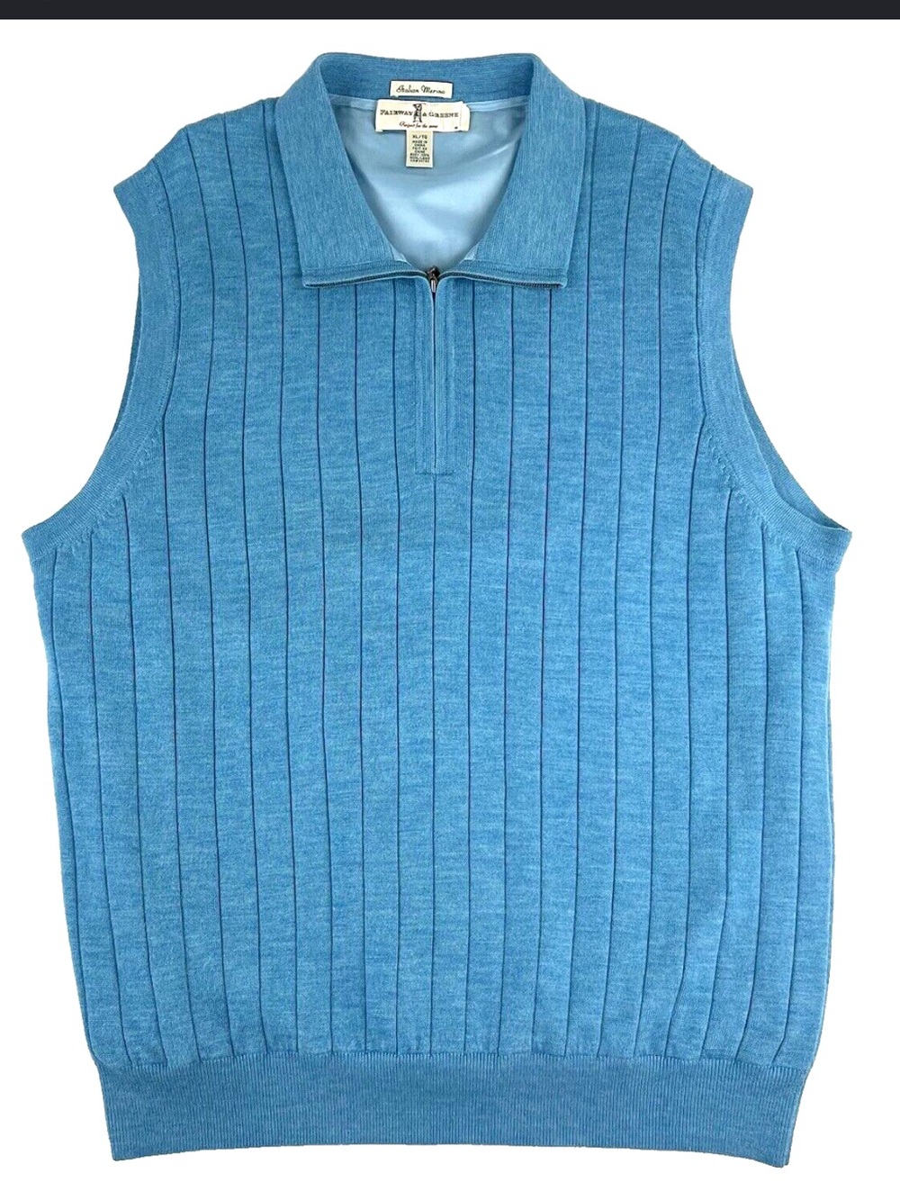 Fairway & Greene Blue Italian Merino Wool Lined 1/4 Zip WindVest Sweater Mens